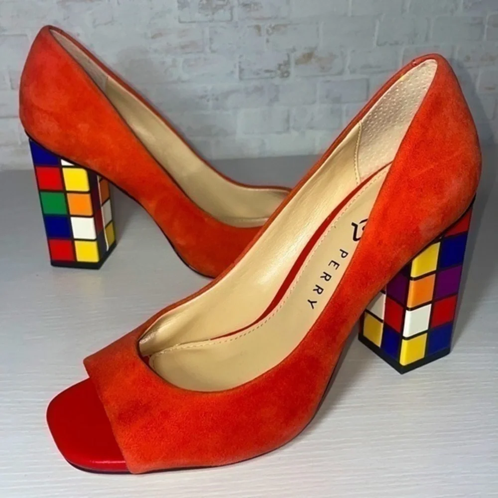 Katy Perry Rubix Cube Chunky High Heel The Caitlin Pop Art Trendy Peep Toe Shoes